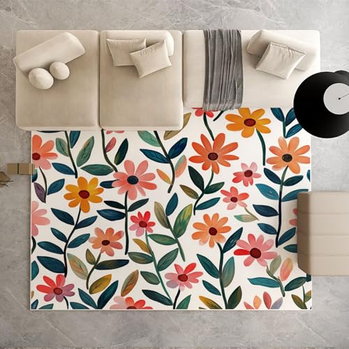 Dpvbffx Landhausstil Blumen Teppich Groß 245x300 cm, Bunt Pflanzenmuster Teppiche Antirutsch, Niedlich Botanisch Blätter Teppich Weich Kurzflor Fur Wohnzimmer Schlafzimmer Kinderzimmer Bettvorleger von Dpvbffx