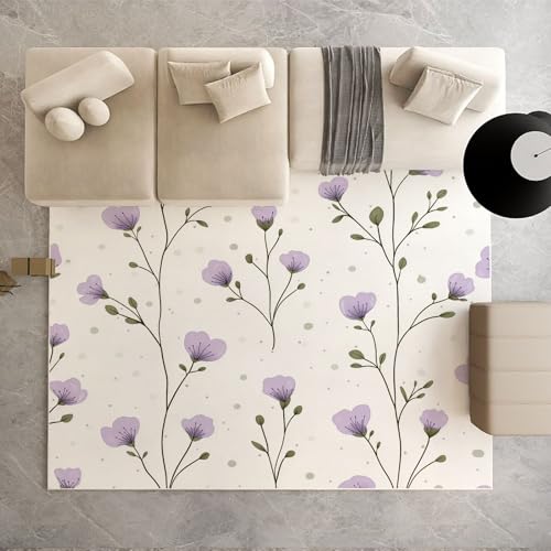 Dpvbffx Landhausstil Blumen Teppich Groß 245x300 cm, Pflanzenmuster Waschbare Teppiche Antirutsch, Botanisch Floral Teppich Weich Kurzflor Fur Wohnzimmer Schlafzimmer Kinderzimmer Bettvorleger von Dpvbffx