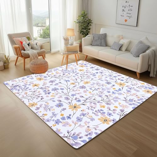 Dpvbffx Landhausstil Blumen Teppich Wohnzimmer, Lila Blumenmuster Kurzflor Teppich 140x200 cm, Floral Botanisch Blätter Teppiche Antirutsch Waschbare Teppiche Kinderzimmer Schlafzimmer Bettvorleger Dpvbffx Landhausstil Blumen Teppich Wohnzimmer, Lila Blumenmuster Kurzflor Teppich 140x200 cm, Floral Botanisch Blätter Teppiche Antirutsch Waschbare Teppiche Kinderzimmer Schlafzimmer Bettvorleger von Dpvbffx