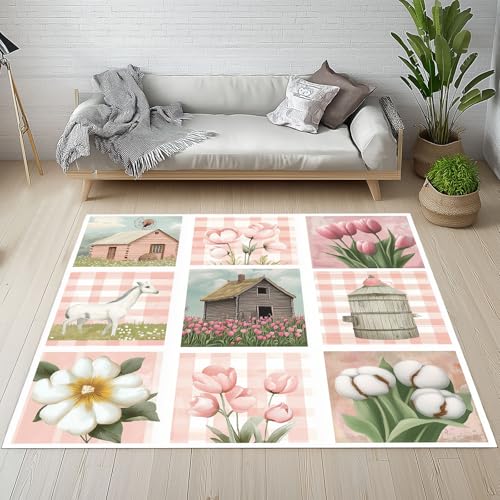 Dpvbffx Landhausstil Cottagecore Teppich rutschfest, Rustikale Bauernhaus Teppich Wohnzimmer 100x150 cm, Pflanzen Blumen Scheune Teppiche Kurzflor Waschbare fur Schlafzimmer Badezimmer Kinderzimmer von Dpvbffx