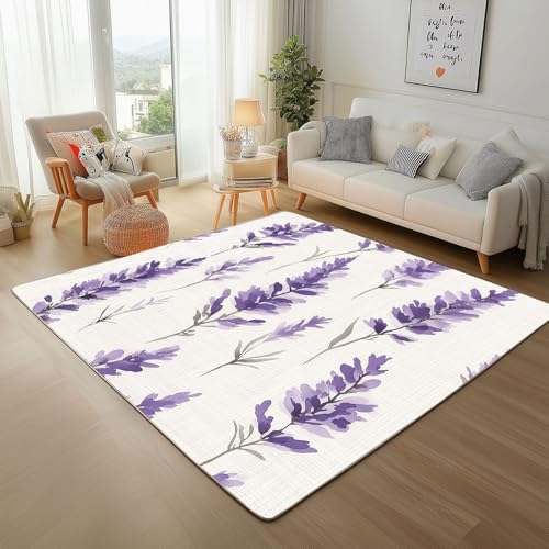 Dpvbffx Lavendel Teppich Wohnzimmer, Aquarell Botanisch Blumen Kurzflor Teppich 160x200 cm, Bauernhaus Landhausstil Teppiche Antirutsch Weich Waschbare Teppiche Kinderzimmer Schlafzimmer Bettvorleger Dpvbffx Lavendel Teppich Wohnzimmer, Aquarell Botanisch Blumen Kurzflor Teppich 160x200 cm, Bauernhaus Landhausstil Teppiche Antirutsch Weich Waschbare Teppiche Kinderzimmer Schlafzimmer Bettvorleger von Dpvbffx