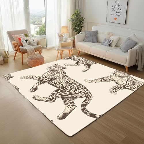 Dpvbffx Leopard Fußmatte 60x90 cm, Gepard Tiermuster Teppich Klein rutschfest, Wildtier Teppich Kurzflor, Waschbarer Teppiche Gegend Schmutzfangmatte fur Innen Outdoor Eingang von Dpvbffx