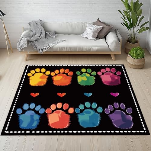 Dpvbffx Liebe Herz Hundepfote Teppich Groß 245x300 cm, Regenbogen Pfotenabdruck Waschbare Teppiche Antirutsch, Hundeliebhaber Teppich Kurzflor Fur Wohnzimmer Schlafzimmer Kinderzimmer Bettvorleger von Dpvbffx