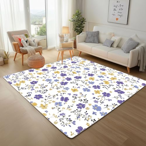 Dpvbffx Lila Blumenmuster Teppich Wohnzimmer, Landhausstil Blumen Kurzflor Teppich 140x200 cm, Floral Botanisch Blätter Teppiche Antirutsch Waschbare Teppiche Kinderzimmer Schlafzimmer Bettvorleger Dpvbffx Lila Blumenmuster Teppich Wohnzimmer, Landhausstil Blumen Kurzflor Teppich 140x200 cm, Floral Botanisch Blätter Teppiche Antirutsch Waschbare Teppiche Kinderzimmer Schlafzimmer Bettvorleger von Dpvbffx