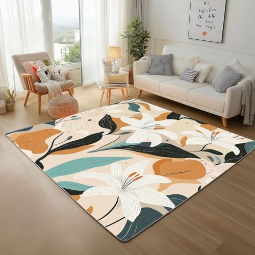 Dpvbffx Lilie Blumen Fußmatte 40x60 cm, Abstrakte Pflanzen Teppich Klein rutschfest, Modern Boho Botanisch Teppich Kurzflor, Waschbarer Teppiche Gegend Schmutzfangmatte fur Innen Outdoor Eingang von Dpvbffx