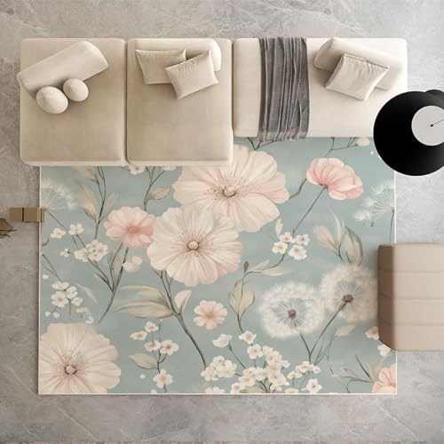 Dpvbffx Löwenzahn Blumen Teppich Wohnzimmer, Landhausstil Botanisch Kurzflor Teppich 140x200 cm, Pflanzenmuster Teppiche Antirutsch Weich Waschbare Teppiche Kinderzimmer Schlafzimmer Bettvorleger Dpvbffx Löwenzahn Blumen Teppich Wohnzimmer, Landhausstil Botanisch Kurzflor Teppich 140x200 cm, Pflanzenmuster Teppiche Antirutsch Weich Waschbare Teppiche Kinderzimmer Schlafzimmer Bettvorleger von Dpvbffx