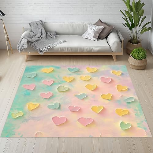 Dpvbffx Macaron-Farbe Liebe Herz Teppich rutschfest Weich, Romantisch Aesthetic Teppich Wohnzimmer 100x150 cm, Ölgemälde Kunstwerk Teppiche Kurzflor Waschbare fur Schlafzimmer Badezimmer Kinderzimmer Dpvbffx Macaron-Farbe Liebe Herz Teppich rutschfest Weich, Romantisch Aesthetic Teppich Wohnzimmer 100x150 cm, Ölgemälde Kunstwerk Teppiche Kurzflor Waschbare fur Schlafzimmer Badezimmer Kinderzimmer von Dpvbffx