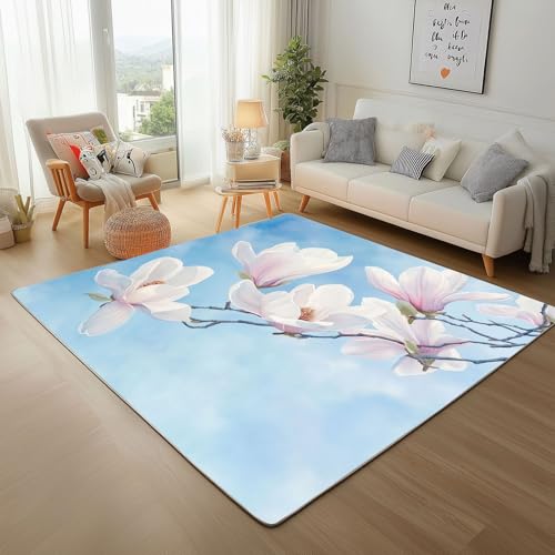 Dpvbffx Magnolie Fußmatte 40x60 cm, Natur Baumzweig Blumen Teppich Klein rutschfest, Elegant Floral Teppich Kurzflor, Waschbarer Teppiche Gegend Schmutzfangmatte fur Innen Outdoor Eingang von Dpvbffx