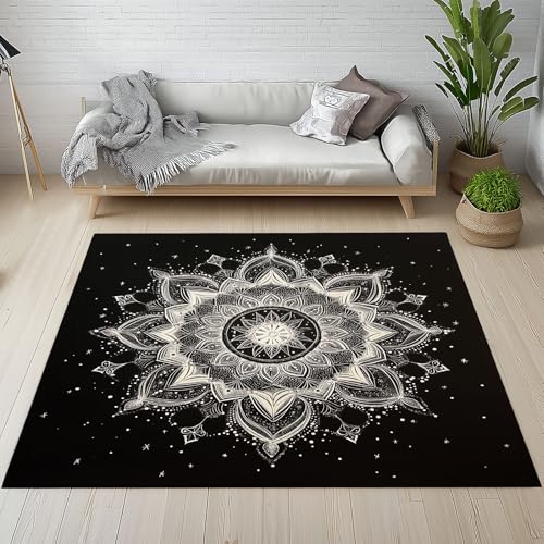 Dpvbffx Mandala Fußmatte 40x60 cm, Boho Blumen Medaillon Teppich Klein rutschfest, Indisch Exotisch Böhmen Teppich Kurzflor, Waschbarer Teppiche Gegend Schmutzfangmatte fur Innen Outdoor Eingang von Dpvbffx