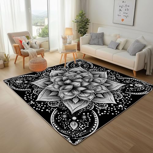 Dpvbffx Mandala Teppich Groß 160x230 cm, Boho Mystische Blumen Waschbare Teppiche Antirutsch, Schwarz Weiß Teppich Weich Kurzflor Fur Wohnzimmer Schlafzimmer Kinderzimmer Bettvorleger Dpvbffx Mandala Teppich Groß 160x230 cm, Boho Mystische Blumen Waschbare Teppiche Antirutsch, Schwarz Weiß Teppich Weich Kurzflor Fur Wohnzimmer Schlafzimmer Kinderzimmer Bettvorleger von Dpvbffx