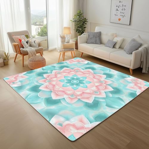 Dpvbffx Mandala Teppich rutschfest, Vintage Böhmen Blumen Teppich Wohnzimmer 100x150 cm, Boho Indian Mandala Teppiche Kurzflor Waschbare fur Schlafzimmer Badezimmer Kinderzimmer Schmutzfangteppich von Dpvbffx
