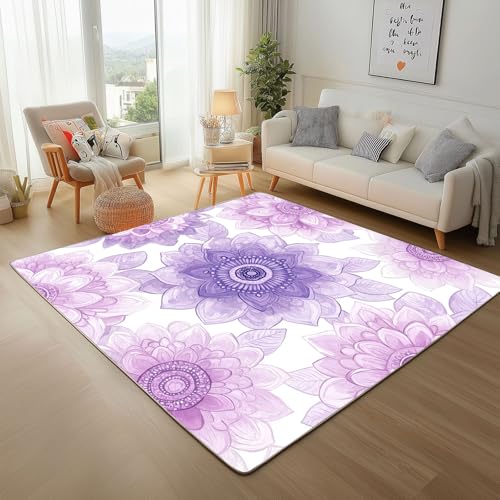 Dpvbffx Mandala Teppich rutschfest Weich, Böhmen Blumen Teppich Wohnzimmer 80x120 cm, Lila Blumenmuster Teppiche Kurzflor Waschbare fur Schlafzimmer Badezimmer Kinderzimmer Schmutzfangteppich Dpvbffx Mandala Teppich rutschfest Weich, Böhmen Blumen Teppich Wohnzimmer 80x120 cm, Lila Blumenmuster Teppiche Kurzflor Waschbare fur Schlafzimmer Badezimmer Kinderzimmer Schmutzfangteppich von Dpvbffx