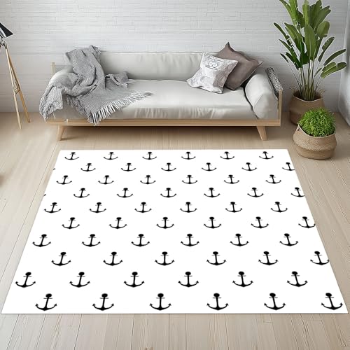Dpvbffx Maritim Anker Teppich rutschfest Weich, Meer Nautische Teppich Wohnzimmer 80x120 cm, Ozean Seemann Teppiche Kurzflor Waschbare fur Schlafzimmer Badezimmer Kinderzimmer Schmutzfangteppich von Dpvbffx