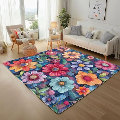 Dpvbffx Mehrfarbig Blumen Teppich Wohnzimmer, Geometrisch Blumenmotiv Kurzflor Teppich 140x200 cm, Modern Kunst Floral Teppiche Antirutsch Waschbare Teppiche Kinderzimmer Schlafzimmer Bettvorleger Dpvbffx Mehrfarbig Blumen Teppich Wohnzimmer, Geometrisch Blumenmotiv Kurzflor Teppich 140x200 cm, Modern Kunst Floral Teppiche Antirutsch Waschbare Teppiche Kinderzimmer Schlafzimmer Bettvorleger von Dpvbffx