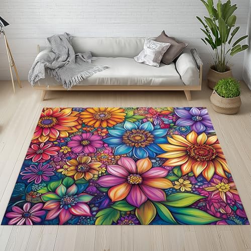 Dpvbffx Mehrfarbig Blumenmotiv Teppich rutschfest, Böhmen Blumen Teppich Wohnzimmer 100x150 cm, Boho Retro Hippie Teppiche Kurzflor fur Schlafzimmer Badezimmer Kinderzimmer Schmutzfangteppich Dpvbffx Mehrfarbig Blumenmotiv Teppich rutschfest, Böhmen Blumen Teppich Wohnzimmer 100x150 cm, Boho Retro Hippie Teppiche Kurzflor fur Schlafzimmer Badezimmer Kinderzimmer Schmutzfangteppich von Dpvbffx