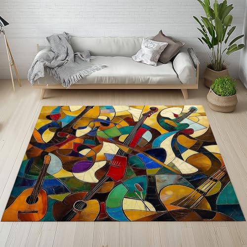 Dpvbffx Mehrfarbig Geometrisch Teppich Groß 160x230 cm, Abstrakte Kunst Gitarre Waschbare Teppiche Antirutsch, Retro Chic Teppich Weich Kurzflor Fur Wohnzimmer Schlafzimmer Kinderzimmer Bettvorleger Dpvbffx Mehrfarbig Geometrisch Teppich Groß 160x230 cm, Abstrakte Kunst Gitarre Waschbare Teppiche Antirutsch, Retro Chic Teppich Weich Kurzflor Fur Wohnzimmer Schlafzimmer Kinderzimmer Bettvorleger von Dpvbffx