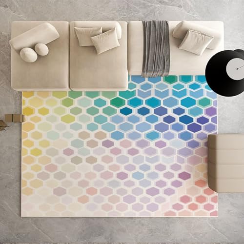 Dpvbffx Mehrfarbig Honeycomb Teppich Wohnzimmer, Geometrisch Sechseck Kurzflor Teppich 140x200 cm, Hexagon Wabenmuster Teppiche Antirutsch Waschbare Teppiche Kinderzimmer Schlafzimmer Bettvorleger von Dpvbffx