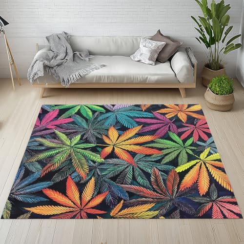 Dpvbffx Mehrfarbig Laub Teppich Groß 160x230 cm, Pflanzenmotiv Waschbare Teppiche Antirutsch, Botanisch Blätter Teppich Weich Kurzflor Fur Wohnzimmer Schlafzimmer Kinderzimmer Bettvorleger von Dpvbffx