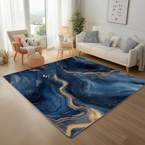 Dpvbffx Modern Marmor Teppich rutschfest Weich, Marmoriert Blue Teppich Wohnzimmer 80x120 cm, Aesthetic Luxus Teppiche Kurzflor Waschbare fur Schlafzimmer Badezimmer Kinderzimmer Schmutzfangteppich von Dpvbffx