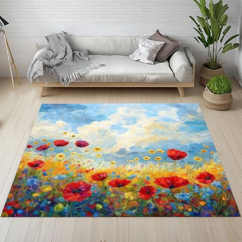 Dpvbffx Mohnblume Teppich Wohnzimmer, Abstrakte Pflanzen Blumen Kurzflor Teppich 120x170 cm, Ölgemälde Kunstwerk Teppiche Antirutsch Weich Waschbare Teppiche Kinderzimmer Schlafzimmer Bettvorleger Dpvbffx Mohnblume Teppich Wohnzimmer, Abstrakte Pflanzen Blumen Kurzflor Teppich 120x170 cm, Ölgemälde Kunstwerk Teppiche Antirutsch Weich Waschbare Teppiche Kinderzimmer Schlafzimmer Bettvorleger von Dpvbffx