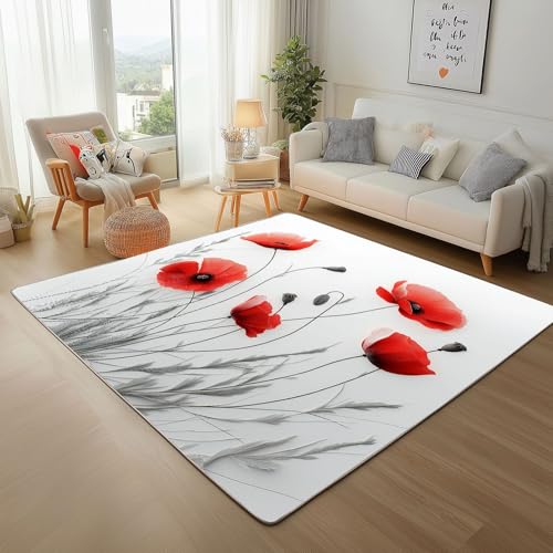 Dpvbffx Mohnblume Teppich Wohnzimmer, Aesthetic Blumenmuster Kurzflor Teppich 140x200 cm, Botanisch Blumen Kunst Teppiche Antirutsch Weich Waschbare Teppiche Kinderzimmer Schlafzimmer Bettvorleger Dpvbffx Mohnblume Teppich Wohnzimmer, Aesthetic Blumenmuster Kurzflor Teppich 140x200 cm, Botanisch Blumen Kunst Teppiche Antirutsch Weich Waschbare Teppiche Kinderzimmer Schlafzimmer Bettvorleger von Dpvbffx