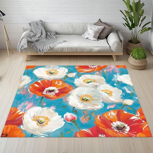 Dpvbffx Mohnblumen Teppich Groß 160x230 cm, Ölgemälde Kunst Blumen Waschbare Teppiche Antirutsch, Modern Aesthetic Teppich Weich Kurzflor Fur Wohnzimmer Schlafzimmer Kinderzimmer Bettvorleger Dpvbffx Mohnblumen Teppich Groß 160x230 cm, Ölgemälde Kunst Blumen Waschbare Teppiche Antirutsch, Modern Aesthetic Teppich Weich Kurzflor Fur Wohnzimmer Schlafzimmer Kinderzimmer Bettvorleger von Dpvbffx