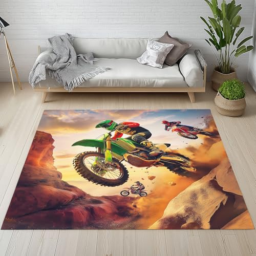 Motocross Dirt Bike Teppich rutschfest Weich, Extremsport Thema Teppich Wohnzimmer 80x150 cm, Motorrad Fahrer Teppiche Kurzflor Waschbare fur Schlafzimmer, Badezimmer, Kinderzimmer von Dpvbffx