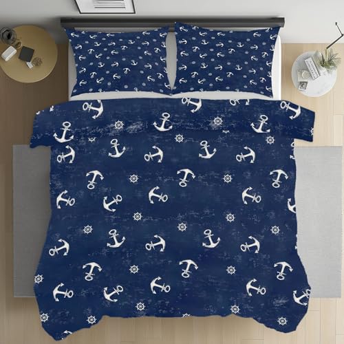 Dpvbffx Nautisch Anker Bettbezüge, Atmungsaktiver Abenteuer Modern Bettwäsche, Weich Mikrofaser Malerei Schmücken Bettbezug 155x220 cm mit Verdecktem Reissverschluss, 2 Kissenbezug 80x80 cm von Dpvbffx