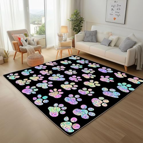 Dpvbffx Neon Fußabdruck Fußmatte 40x60 cm, Niedlich Pfotenabdruck Teppich Klein rutschfest, Katze Hundepfote Teppich Kurzflor, Waschbarer Teppiche Gegend Schmutzfangmatte fur Innen Outdoor Eingang von Dpvbffx