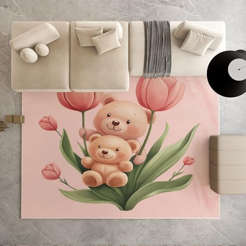 Dpvbffx Niedlich Bärchen Teppich Wohnzimmer, Pflanzen Blumen Kurzflor Teppich 140x200 cm, Kinder Karikatur Teppiche Antirutsch Weich Waschbare Teppiche Kinderzimmer Schlafzimmer Bettvorleger Dpvbffx Niedlich Bärchen Teppich Wohnzimmer, Pflanzen Blumen Kurzflor Teppich 140x200 cm, Kinder Karikatur Teppiche Antirutsch Weich Waschbare Teppiche Kinderzimmer Schlafzimmer Bettvorleger von Dpvbffx