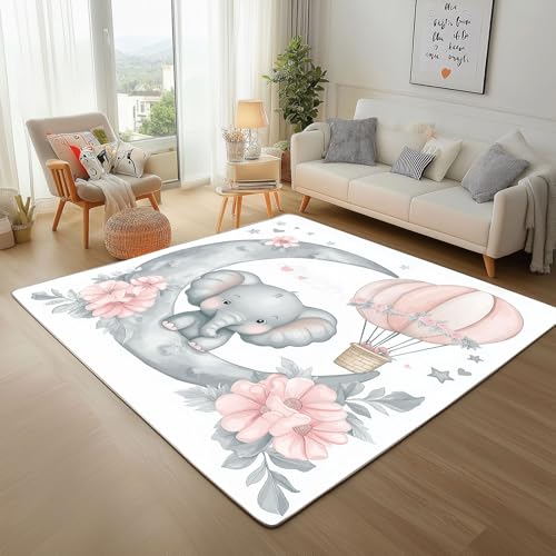 Dpvbffx Niedlich Elefant Teppich Wohnzimmer, Blumen Karikatur Tier Kurzflor Teppich 140x200 cm, Cartoon Tiermotiv Teppiche Antirutsch Weich Waschbare Teppiche Kinderzimmer Schlafzimmer Bettvorleger Dpvbffx Niedlich Elefant Teppich Wohnzimmer, Blumen Karikatur Tier Kurzflor Teppich 140x200 cm, Cartoon Tiermotiv Teppiche Antirutsch Weich Waschbare Teppiche Kinderzimmer Schlafzimmer Bettvorleger von Dpvbffx
