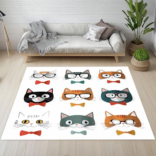 Dpvbffx Niedlich Kätzchen Teppich rutschfest Weich, Karikatur Katzenmotiv Teppich Wohnzimmer 80x150 cm, Lustige Tiermotiv Teppiche Kurzflor fur Schlafzimmer Badezimmer Kinderzimmer Schmutzfangteppich von Dpvbffx