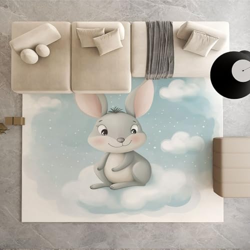Dpvbffx Niedlich Kaninchen Teppich rutschfest Weich, Karikatur Tier Teppich Wohnzimmer 80x120 cm, Süß Tiermuster Teppiche Kurzflor Waschbare fur Schlafzimmer, Badezimmer, Kinderzimmer von Dpvbffx