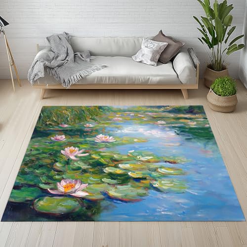 Dpvbffx Ölgemälde Kunstwerk Teppich Wohnzimmer Schlafzimmer, Teich Seerose Kurzflor Teppich 120x170 cm, Lotusblatt Blumen Teppiche Antirutsch Weich Waschbare Teppiche Kinderzimmer Bettvorleger Dpvbffx Ölgemälde Kunstwerk Teppich Wohnzimmer Schlafzimmer, Teich Seerose Kurzflor Teppich 120x170 cm, Lotusblatt Blumen Teppiche Antirutsch Weich Waschbare Teppiche Kinderzimmer Bettvorleger von Dpvbffx