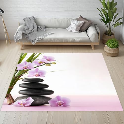 Dpvbffx Orchidee Steine Teppich Groß 200x290 cm, Rustikaler Zen Spa Natur Waschbare Teppiche Antirutsch, Phalaenopsis Blumen Teppich Kurzflor Fur Wohnzimmer Schlafzimmer Kinderzimmer Bettvorleger Dpvbffx Orchidee Steine Teppich Groß 200x290 cm, Rustikaler Zen Spa Natur Waschbare Teppiche Antirutsch, Phalaenopsis Blumen Teppich Kurzflor Fur Wohnzimmer Schlafzimmer Kinderzimmer Bettvorleger von Dpvbffx