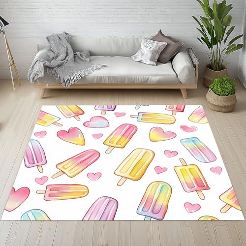 Dpvbffx Pastell Eiscreme Teppich Groß 160x230 cm, Regenbogen Herz Waschbare Teppiche Antirutsch, Karikatur Sommer Teppich Weich Kurzflor Fur Wohnzimmer Schlafzimmer Kinderzimmer Bettvorleger Dpvbffx Pastell Eiscreme Teppich Groß 160x230 cm, Regenbogen Herz Waschbare Teppiche Antirutsch, Karikatur Sommer Teppich Weich Kurzflor Fur Wohnzimmer Schlafzimmer Kinderzimmer Bettvorleger von Dpvbffx