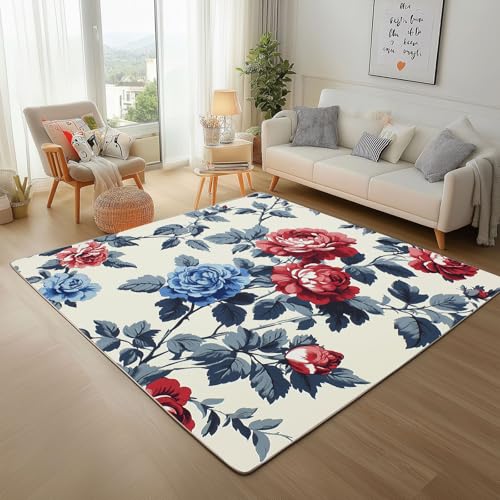 Dpvbffx Pfingstrose Teppich Groß 200x290 cm, Rustikale Vintage Blumen Waschbare Teppiche Antirutsch, Floral Pflanzen Blätter Teppich Kurzflor Fur Wohnzimmer Schlafzimmer Kinderzimmer Bettvorleger Dpvbffx Pfingstrose Teppich Groß 200x290 cm, Rustikale Vintage Blumen Waschbare Teppiche Antirutsch, Floral Pflanzen Blätter Teppich Kurzflor Fur Wohnzimmer Schlafzimmer Kinderzimmer Bettvorleger von Dpvbffx