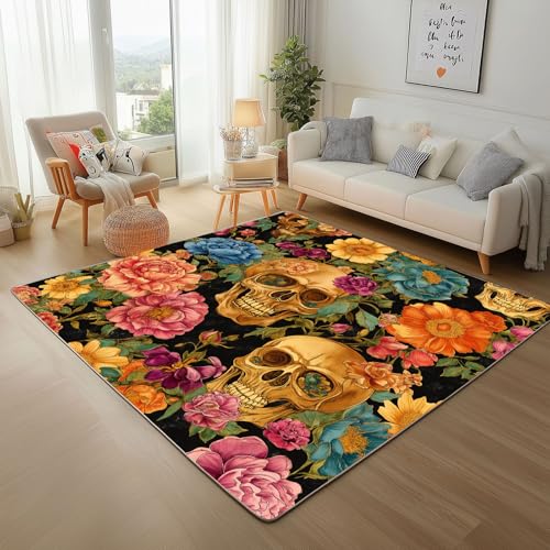 Dpvbffx Pfingstrose Totenkopf Fußmatte 40x60 cm, Blumen Knochen Skull Teppich Klein Rutschfest, Exotisch Schädel Teppich Kurzflor, Waschbarer Teppiche Gegend Schmutzfangmatte fur Innen Outdoor Eingang Dpvbffx Pfingstrose Totenkopf Fußmatte 40x60 cm, Blumen Knochen Skull Teppich Klein Rutschfest, Exotisch Schädel Teppich Kurzflor, Waschbarer Teppiche Gegend Schmutzfangmatte fur Innen Outdoor Eingang von Dpvbffx