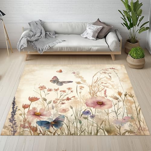 Dpvbffx Pflanzen Blumen Fußmatte 50x80 cm, Aquarell Wildblumen Schmetterling Teppich Klein rutschfest, Vintage Bauernhaus Teppich Kurzflor, Teppiche Gegend Schmutzfangmatte fur Innen Outdoor Eingang Dpvbffx Pflanzen Blumen Fußmatte 50x80 cm, Aquarell Wildblumen Schmetterling Teppich Klein rutschfest, Vintage Bauernhaus Teppich Kurzflor, Teppiche Gegend Schmutzfangmatte fur Innen Outdoor Eingang von Dpvbffx