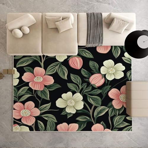 Dpvbffx Pflanzenmuster Teppich Groß 160x230 cm, Blumen Knospe Waschbare Teppiche Antirutsch, Cottagecore Floral Teppich Weich Kurzflor Fur Wohnzimmer Schlafzimmer Kinderzimmer Bettvorleger von Dpvbffx