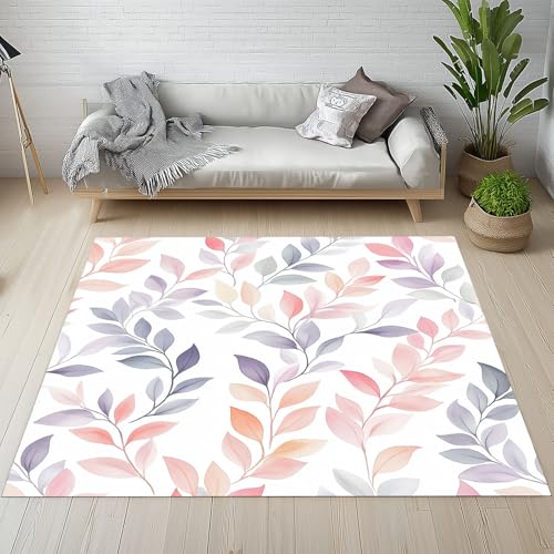 Dpvbffx Pflanzenmuster Teppich Groß 200x290 cm, Botanisch Blätter Waschbare Teppiche Antirutsch, Rustikale Landhausstil Teppich Weich Kurzflor Fur Wohnzimmer Schlafzimmer Kinderzimmer Bettvorleger von Dpvbffx