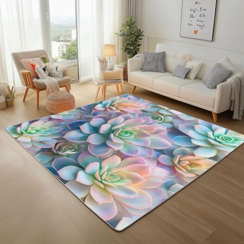 Dpvbffx Pflanzenmuster Teppich Wohnzimmer, Bunt Succulent Kurzflor Teppich 160x200 cm, Natur Pflanzen Teppiche Antirutsch Weich Waschbare Teppiche Kinderzimmer Schlafzimmer Bettvorleger Dpvbffx Pflanzenmuster Teppich Wohnzimmer, Bunt Succulent Kurzflor Teppich 160x200 cm, Natur Pflanzen Teppiche Antirutsch Weich Waschbare Teppiche Kinderzimmer Schlafzimmer Bettvorleger von Dpvbffx