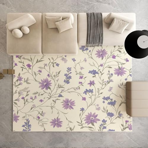 Dpvbffx Pflanzenmuster Teppich rutschfest Weich, Cottagecore Blumen Teppich Wohnzimmer 80x120 cm, Rustikale Landhausstil Teppiche Kurzflor Waschbare fur Schlafzimmer Badezimmer Kinderzimmer von Dpvbffx