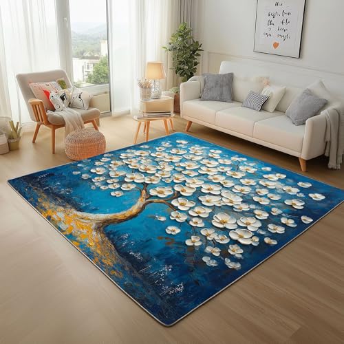 Dpvbffx Pflaumenblüte Fußmatte 40x60 cm, Ölgemälde Blumen Teppich Klein rutschfest, Modern Kunst Floral Teppich Kurzflor, Waschbarer Teppiche Gegend Schmutzfangmatte fur Innen Outdoor Eingang von Dpvbffx