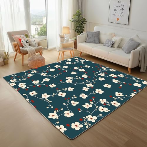 Dpvbffx Pflaumenblüte Teppich rutschfest, Landhaus Blumenmuster Teppich Wohnzimmer 80x150 cm, Rustikale Blumen Teppiche Kurzflor Waschbare fur Schlafzimmer Badezimmer Kinderzimmer Schmutzfangteppich von Dpvbffx