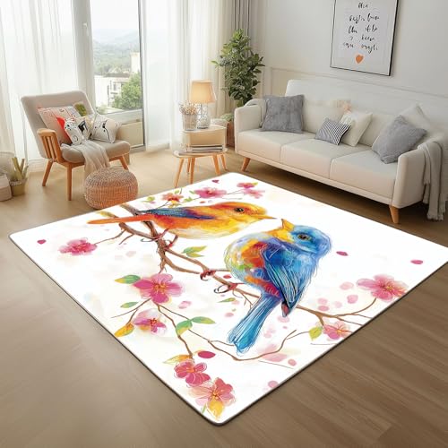 Dpvbffx Pflaumenblüte Vogel Teppich rutschfest Weich, Aquarell Kunst Teppich Wohnzimmer 100x150 cm, Rustikal Bauernhaus Teppiche Kurzflor Waschbare fur Schlafzimmer Kinderzimmer Schmutzfangteppich Dpvbffx Pflaumenblüte Vogel Teppich rutschfest Weich, Aquarell Kunst Teppich Wohnzimmer 100x150 cm, Rustikal Bauernhaus Teppiche Kurzflor Waschbare fur Schlafzimmer Kinderzimmer Schmutzfangteppich von Dpvbffx
