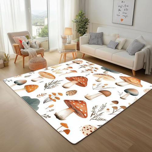Dpvbffx Pilz Teppich Wohnzimmer, Natur Pflanzen Wildpilz Kurzflor Teppich 140x200 cm, Rustikale Botanisch Teppiche Antirutsch Weich Waschbare Teppiche Kinderzimmer Schlafzimmer Bettvorleger von Dpvbffx