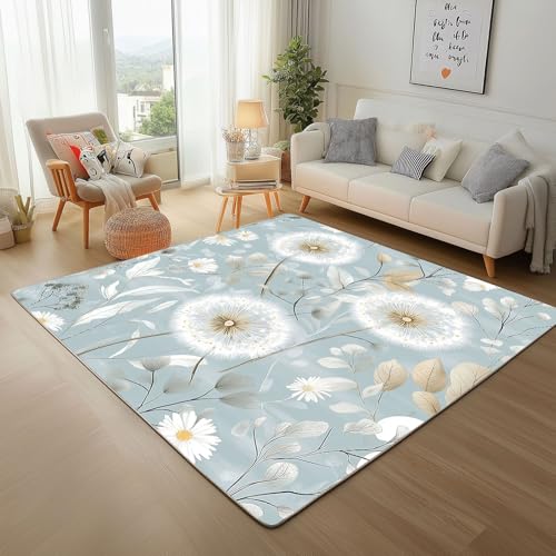 Dpvbffx Pusteblume Blumen Teppich Groß 200x290 cm, Pflanzen Löwenzahn Teppiche Antirutsch, Natur Botanisch Blätter Teppich Weich Kurzflor Fur Wohnzimmer Schlafzimmer Kinderzimmer Bettvorleger von Dpvbffx