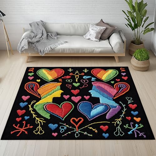 Dpvbffx Regenbogen Liebe Herz Teppich rutschfest Weich, Mehrfarbig Kunst Teppich Wohnzimmer 80x150 cm, Modern Ornament Teppiche Kurzflor Waschbare fur Schlafzimmer Badezimmer Kinderzimmer Dpvbffx Regenbogen Liebe Herz Teppich rutschfest Weich, Mehrfarbig Kunst Teppich Wohnzimmer 80x150 cm, Modern Ornament Teppiche Kurzflor Waschbare fur Schlafzimmer Badezimmer Kinderzimmer von Dpvbffx