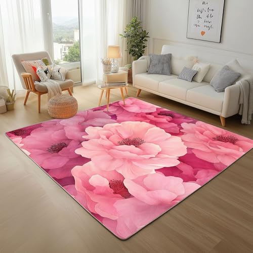 Dpvbffx Rosa Blumen Teppich rutschfest, Aesthetic Blumenmuster Teppich Wohnzimmer 80x150 cm, Romantisch Floral Teppiche Kurzflor Waschbare fur Schlafzimmer Badezimmer Kinderzimmer Schmutzfangteppich Dpvbffx Rosa Blumen Teppich rutschfest, Aesthetic Blumenmuster Teppich Wohnzimmer 80x150 cm, Romantisch Floral Teppiche Kurzflor Waschbare fur Schlafzimmer Badezimmer Kinderzimmer Schmutzfangteppich von Dpvbffx